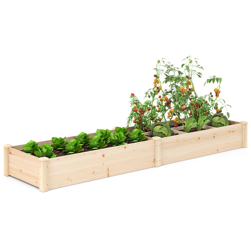 Gymax Wooden Raised Garden Bed w/ 2 Planter Boxes Divider Open-Ended - Brown