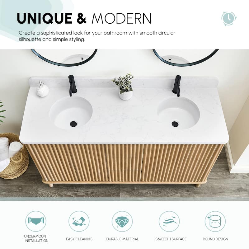 Marseille Circular Ceramic Undermount Bathroom Sink with Overflow - 15.4"L x 15.4"W