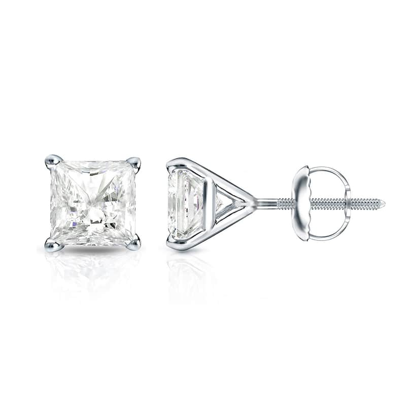 Auriya 14k Gold 0.25ctw Princess-cut Diamond Stud Earrings Martini-set (I-J, I1-I2) - White