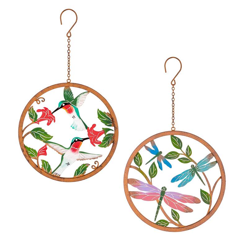 10" Diameter Rustic Friends Hand Painted Hanging Decor, Set of 2