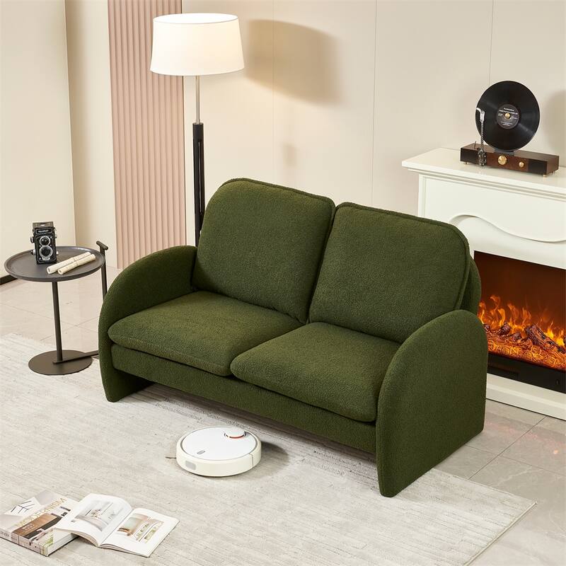 59" Sherpa Fabric Upholstered Sofa Small Couch for Living Room