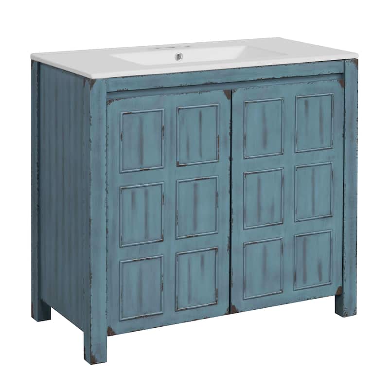 36" Bathroom Vanity Organizer with Ceramic Sink, Set Bathroom Storage Cabinet
