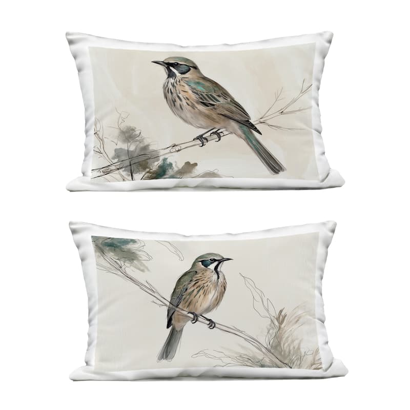 Stupell Sketched Birds on Branches Printed Outdoor Throw Pillow Design by LSR Creative Studio (Set of 2) - Pillow Sets - Polyester - Brown - Set of 2