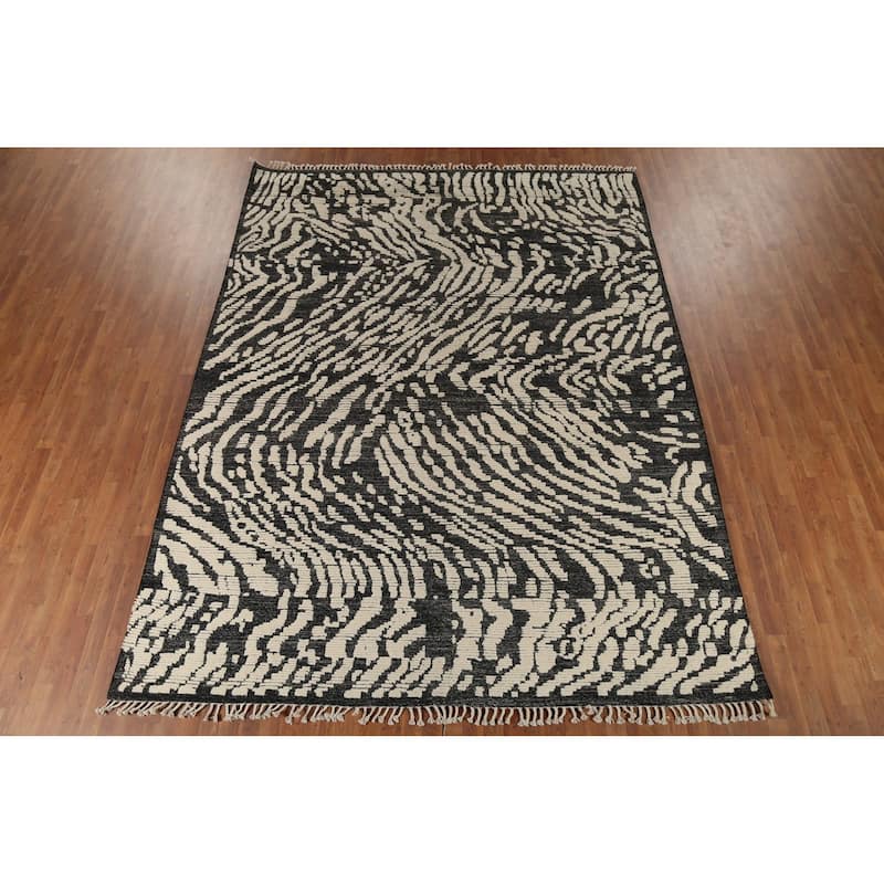 All-Over Abstract Moroccan Area Rug Handmade Wool Carpet - 9'1"x 12'0"