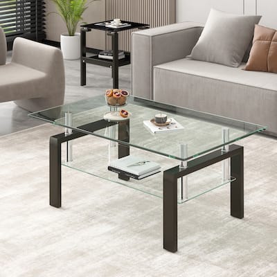 Tempered Glass 2-Layers Coffee End Table