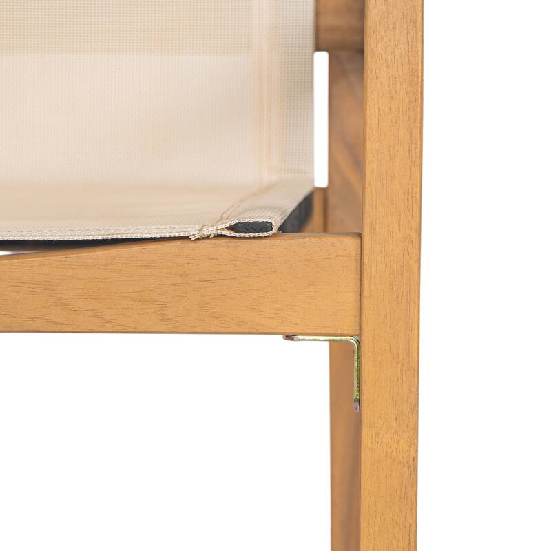 Roomfitters Set of 2 Outdoor Dining Chairs, Acacia Wood Teak Finish Frame with Breathable Mesh Seating, Beige