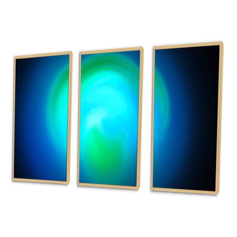 Designart "Blue Misty Sphere on Black" Abstract Framed Art Set of 3 4