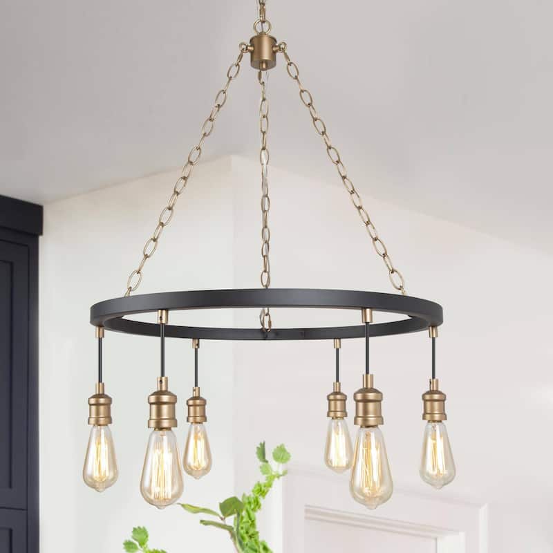 Mid-Century Modern 6-Light Wagon Wheel Chandelier for Bedroom Dining Room
