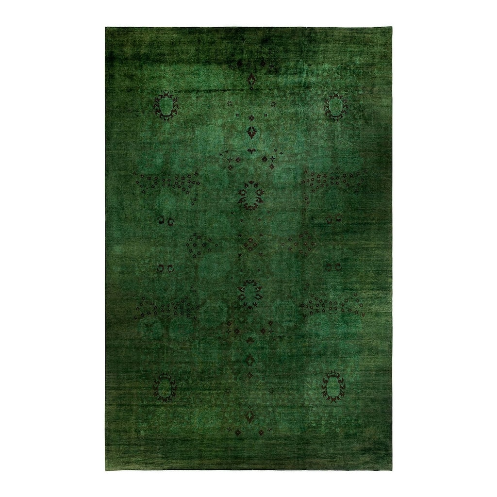 Overdyed, One-of-a-Kind Hand-Knotted Area Rug - Green - 11' 10" x 18' 0"