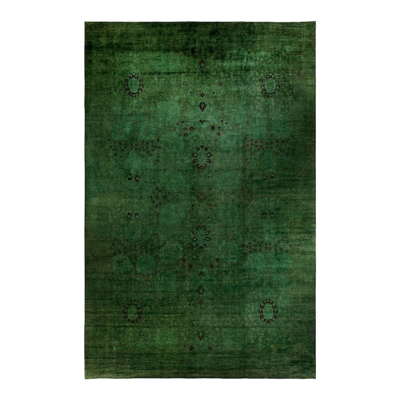 Overdyed, One-of-a-Kind Hand-Knotted Area Rug - Green - 11' 10" x 18' 0"