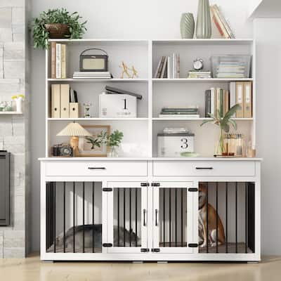 Home Office Desk Multi-Functional Workstation with Built-In Dog Crate