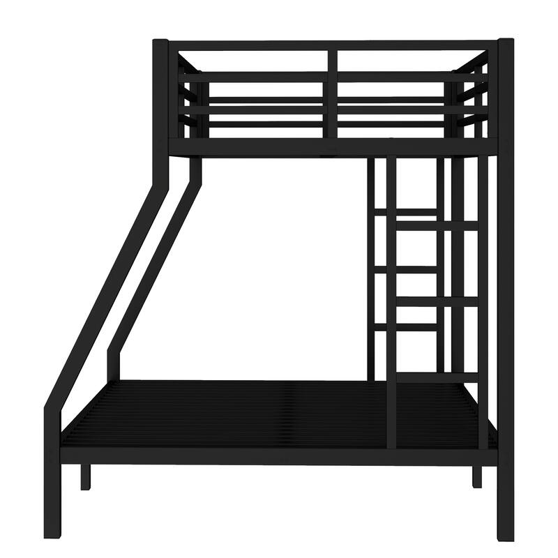 Metal Bunk Bed Frame with Safety Guardrail, Heavy Duty Metal Slat Support, Noise Free