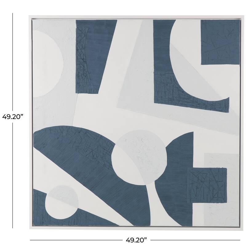 Canvas Abstract Textured Framed Wall Art with Various Geometric Shapes On A White Background - Blue - Roche River Decor
