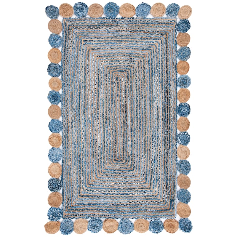 SAFAVIEH Handmade Cape Cod Diora Coastal Jute Rug - 6' Square - Blue/Beige