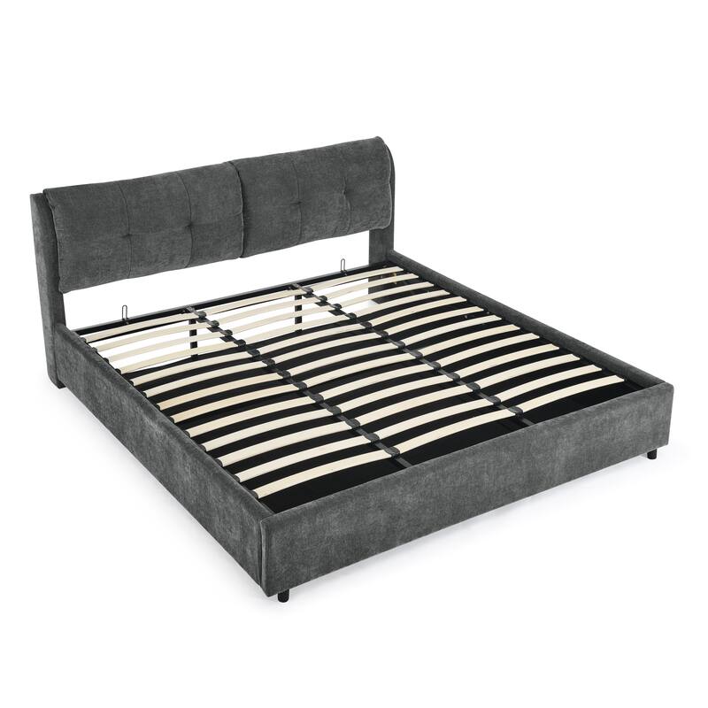 King Size Storage Upholstered Hydraulic Platform Bed with Integrated Headboard