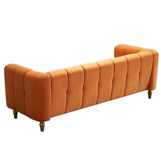 Orange Deep Channel Tufting Sofa with Golden Strip Arms and Metal Feet ...