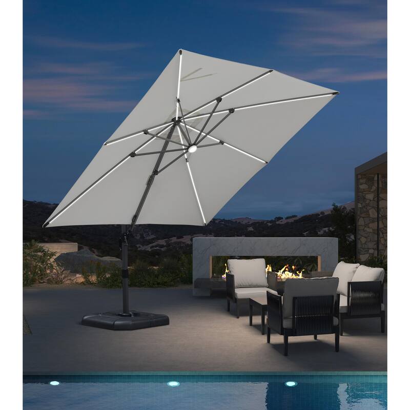 PURPLE LEAF 10 ft Square 360 Degree Rotation Patio Cantilever Umbrella - White-with Light