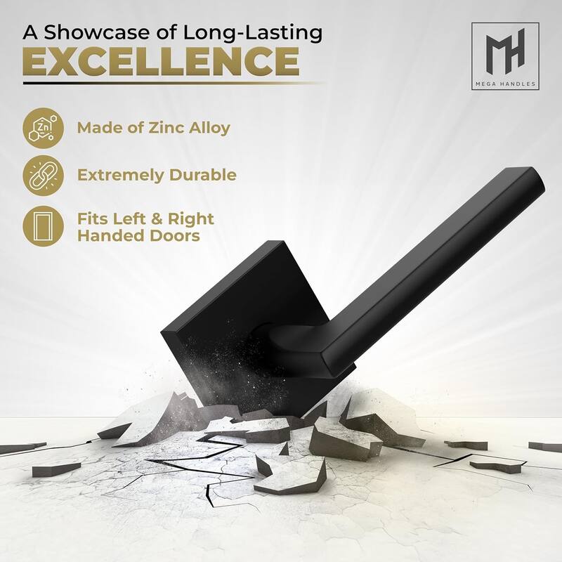 Mega Handles PRIME Reversible Dummy Interior Door Levers with Square Rosette for French Doors & Closets, Modern Stainless Steel