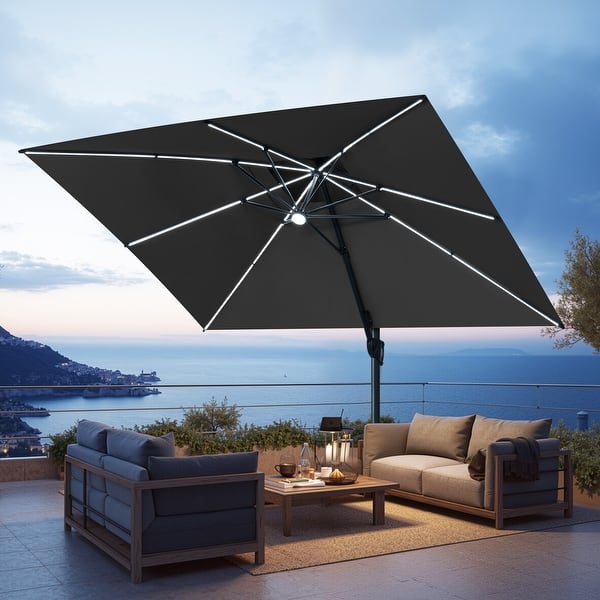 13 ft patio umbrella with solar lights 10 X 13 FT Outdoor Patio Cantilever Umbrella with Solar Lights Double  Canopy 360 RotationTilt - On Sale - Bed Bath & Beyond