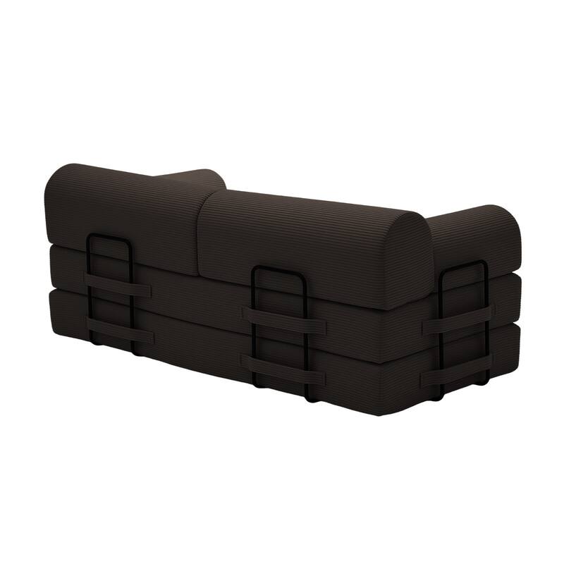 Anmytek Modern Corduroy Convertible Sleeper Sofa Bed Brown Folding Floor Lounge Couch with High Density Foam