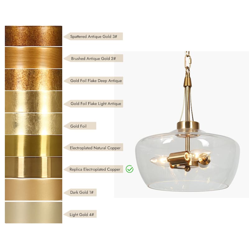 Zelena Modern Farmhouse Gold Chandelier Glass Drum Pendant Light for Dining Room
