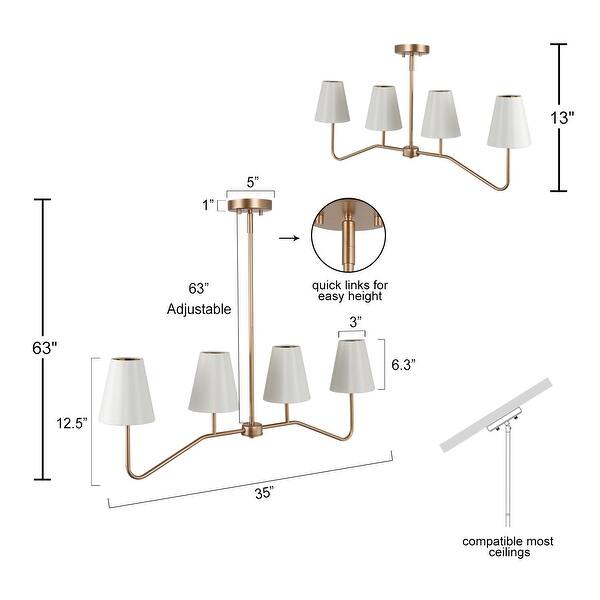 Modern Farmhouse 4-Light Gold Chandelier Island Lights with Fabric Shade for Dining Room