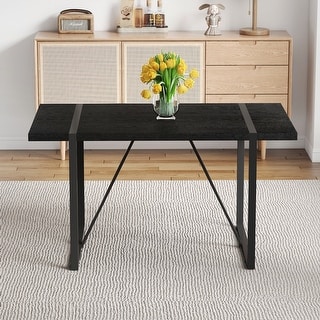Minimalist Retro Rectangular Dining Table with Black Textured Top and ...