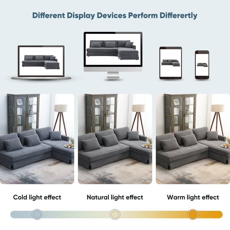 87X61"Modern L-shaped Corduroy Sofa with Reversible Chaise, 4-seat Upholstered Sectional Indoor Furniture for Living Room