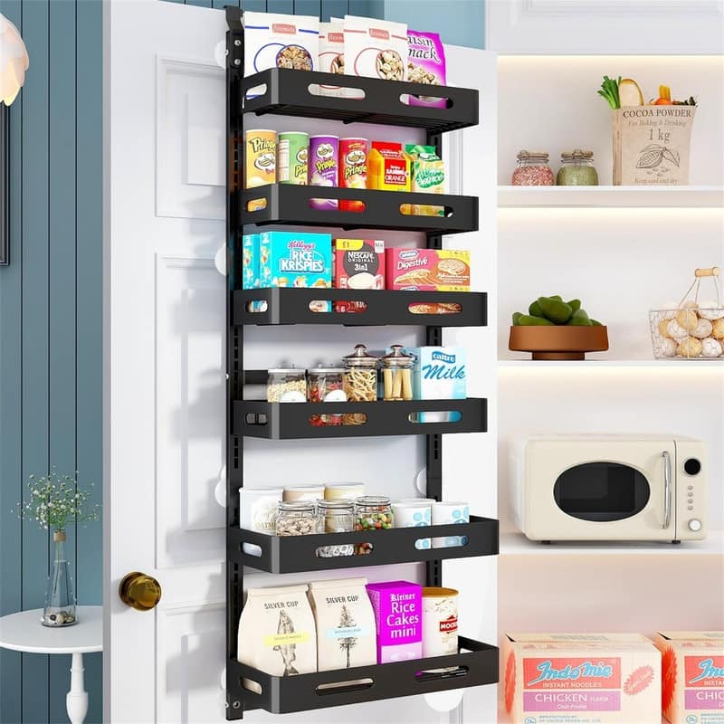 6Tier Over the Door Pantry Organizer - 7"D x 16.5"W x 51.6"H - Black