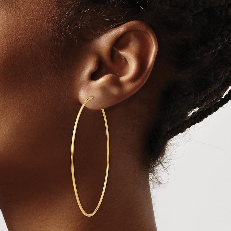 Curata 14k Yellow Gold Polished 1.2X61mm Endless Tube Hoop Earrings