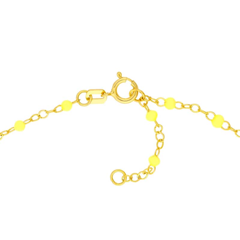 Curata 14k Yellow Gold 18" Neon Yellow Enamel Bead Piatto Chain Necklace (Spring-ring)