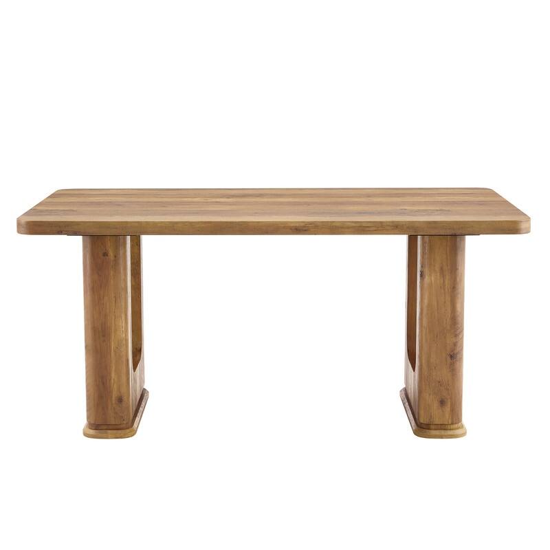 64.5 x 35.4 Inch Modern Dining Table with Wood Texture & Glass Accent