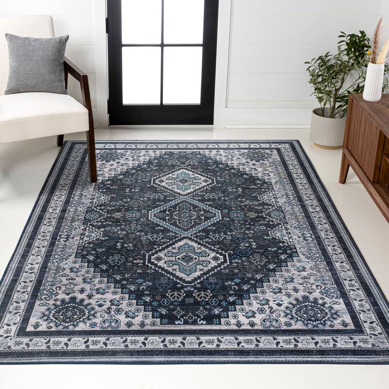 JONATHAN Y Didim Geometric Medallions Machine Washable Area Rug