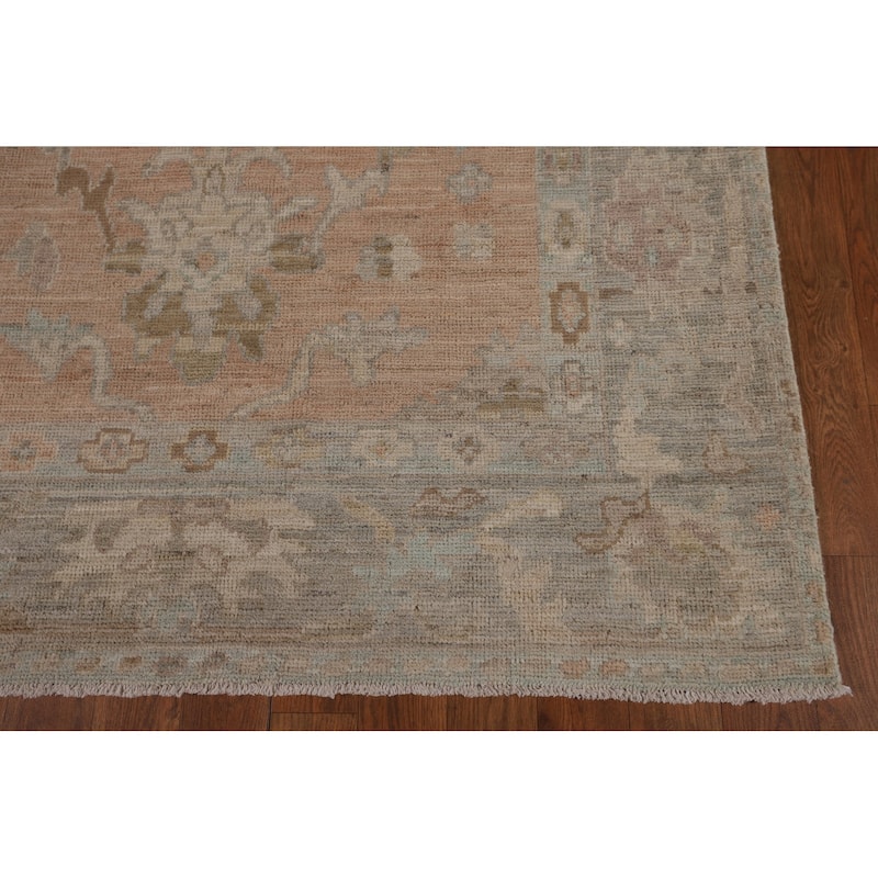 Vegetable Dye Pink Oushak Oriental Area Rug Hand-Knotted Wool Carpet - 3'11"x 5'10"
