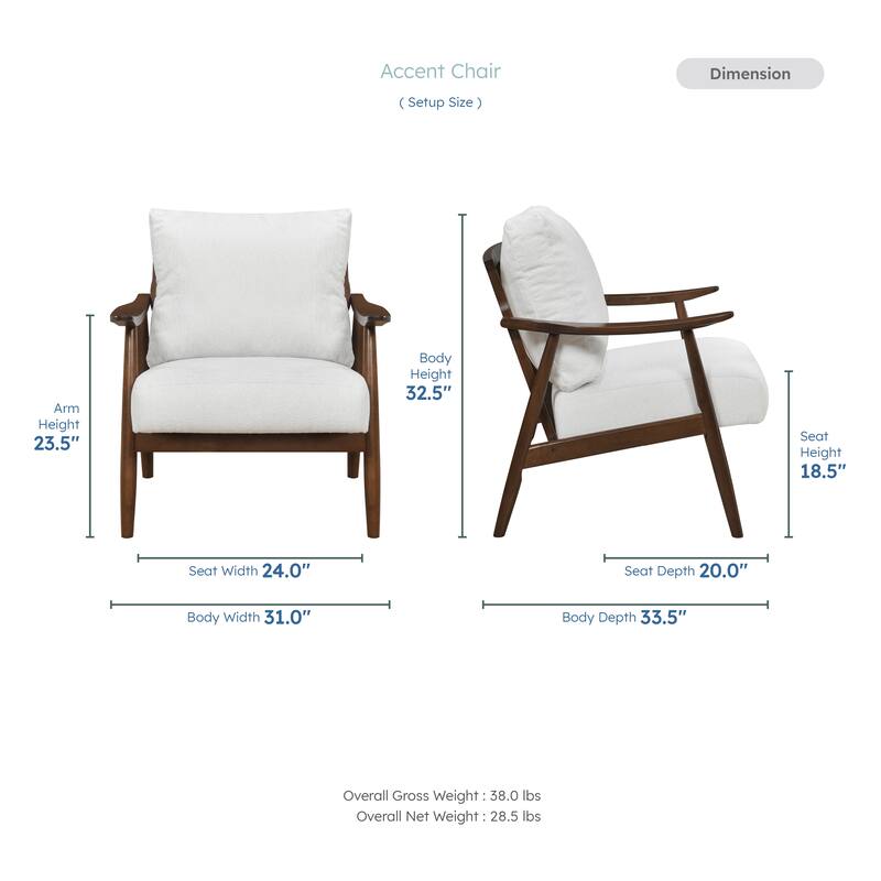 Oliver 31" Textured Accent Chair - Solid Wood Frame, Reversible Back