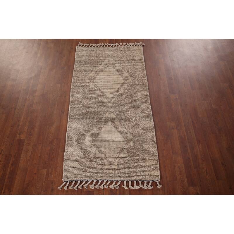 Geometric Moroccan Oriental Accent Rug Handmade Wool Carpet - 2'9"x 5'4"