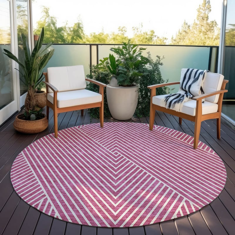 Machine Washable Indoor/ Outdoor Modern Geo Chantille Rug - Blush - 8' x 8'