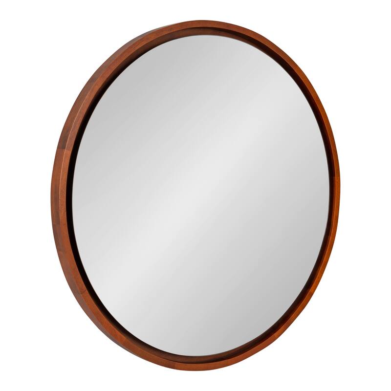 Kate and Laurel Evans Framed Round Wall Mirror - 30" Diameter - Walnut Brown