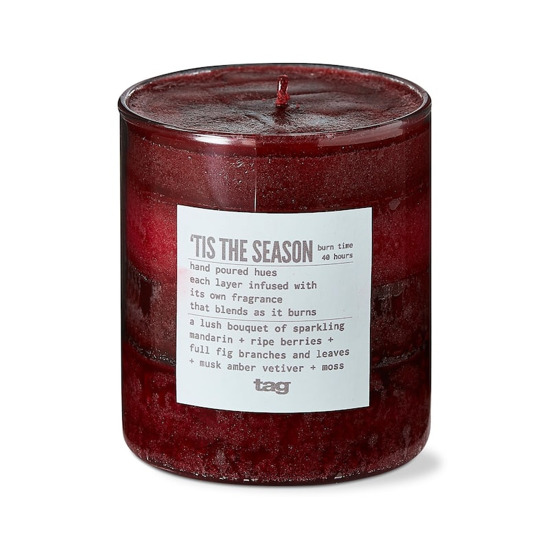 Tis The Season Themed Scented Paraffin Wax Pillar Candle Small, Red, 3x3.3 inch, Burn Time 55 Hours