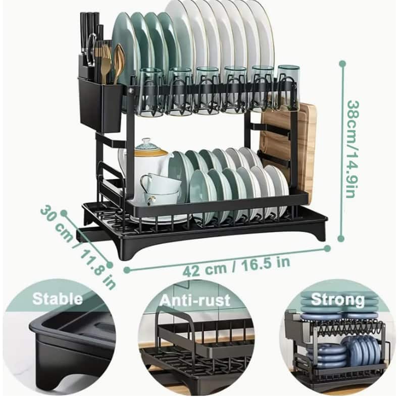 Collapsible 2 Tier Dish Drying Rack For Kitchen Counter