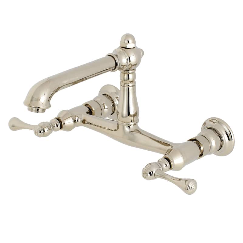 English Country Two-Handle 2-Hole Wall Mount Bathroom Faucet - Polished Nickel