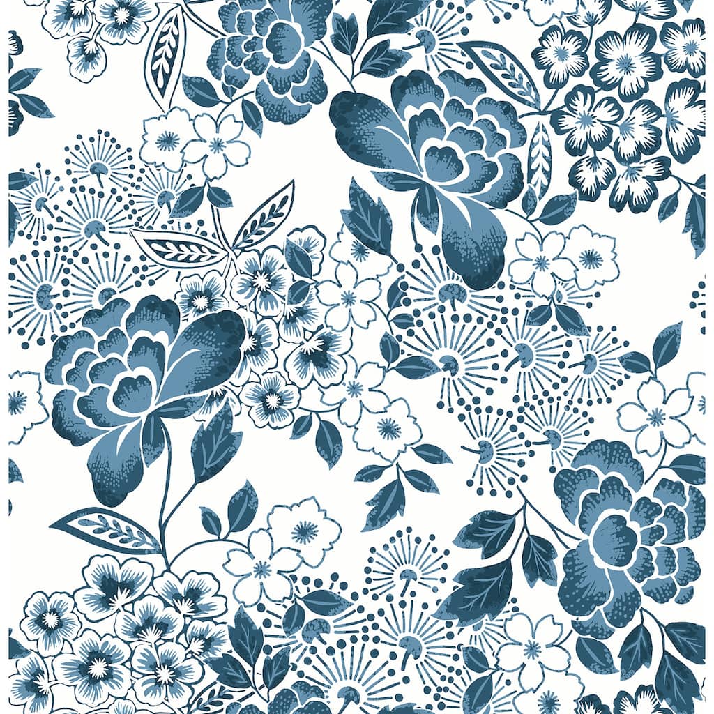 A-Street Prints Irina Blue Floral Blooms Wallpaper