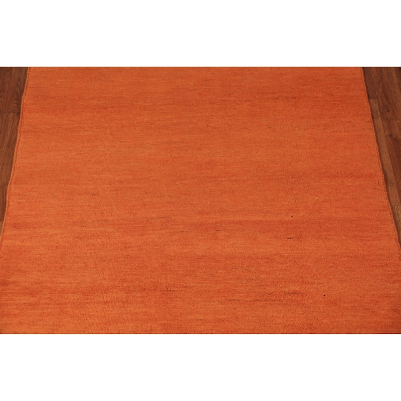 Orange Solid Gabbeh Modern Rug Hand-Knotted Wool Carpet - 4'0" x 5'8"