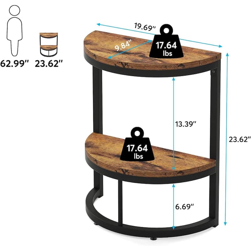 Half Round End Table with Storage, Small Wood Side Table for Living Room