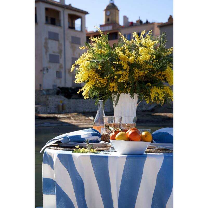 Couleur Nature St. Tropez Tablecloth - Blue Stripes - 59" x 59"