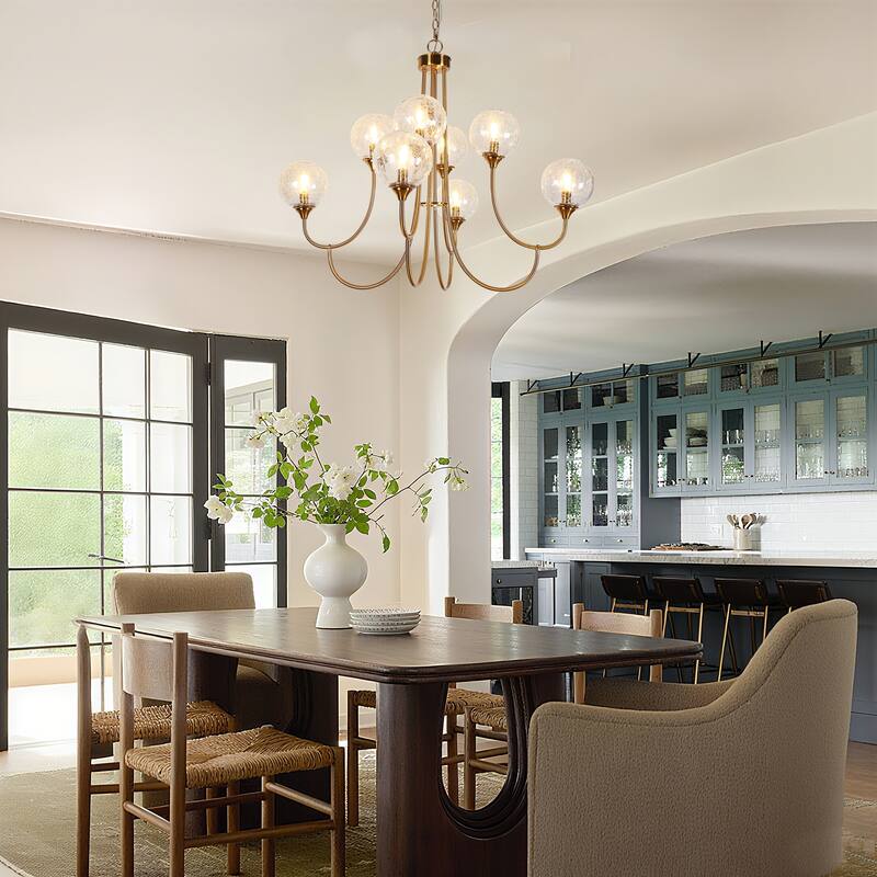 Modern Gold 8-Light Globe Glass Chandelier Classic Dimmable Light for Dining Living Room - Dia. 36.6"xH 30.7"
