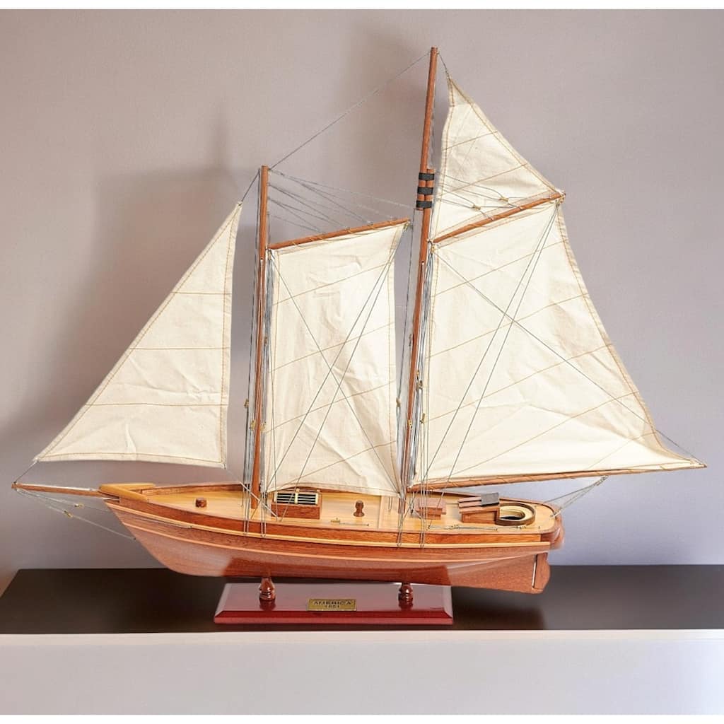 HomeRoots 28" Wood Brown America 1851 Yacht Hand Painted Sculpture - 33' X '28' X '5.5