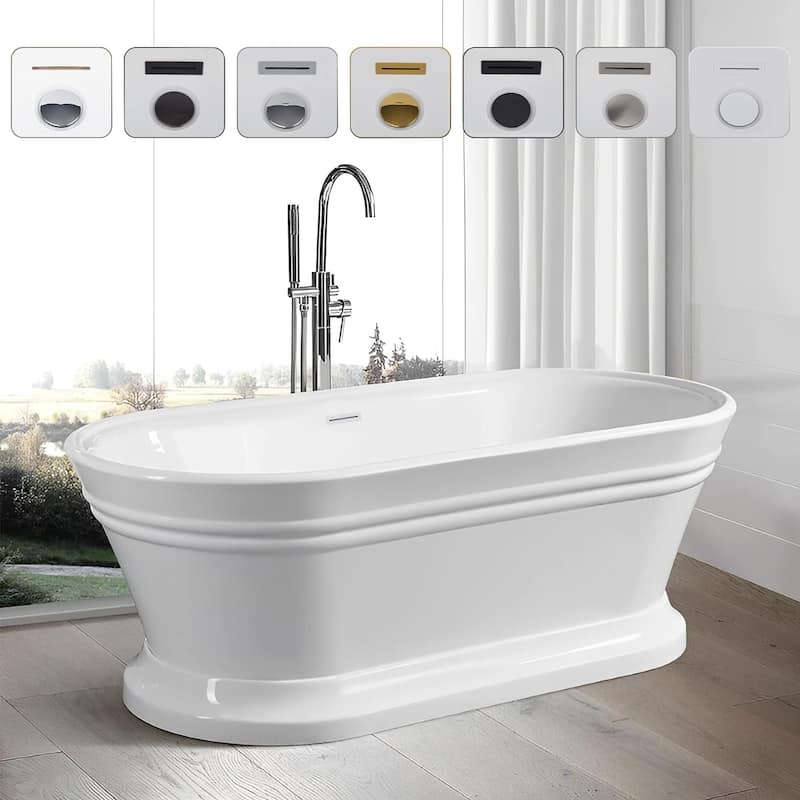 Vanity Art 67" Acrylic Freestanding Soaking Bathtub - 67" x 31" - Pure White