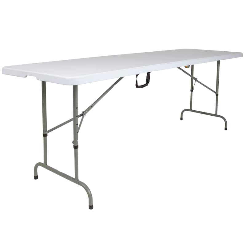 30"W x 96"L Adjustable Bi-Fold Granite White Plastic Table with Carrying Handle