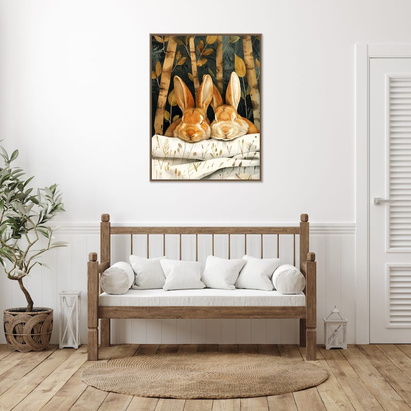 Sleepy Bunny Forest by Justyna Jaszke Framed Canvas Wall Art